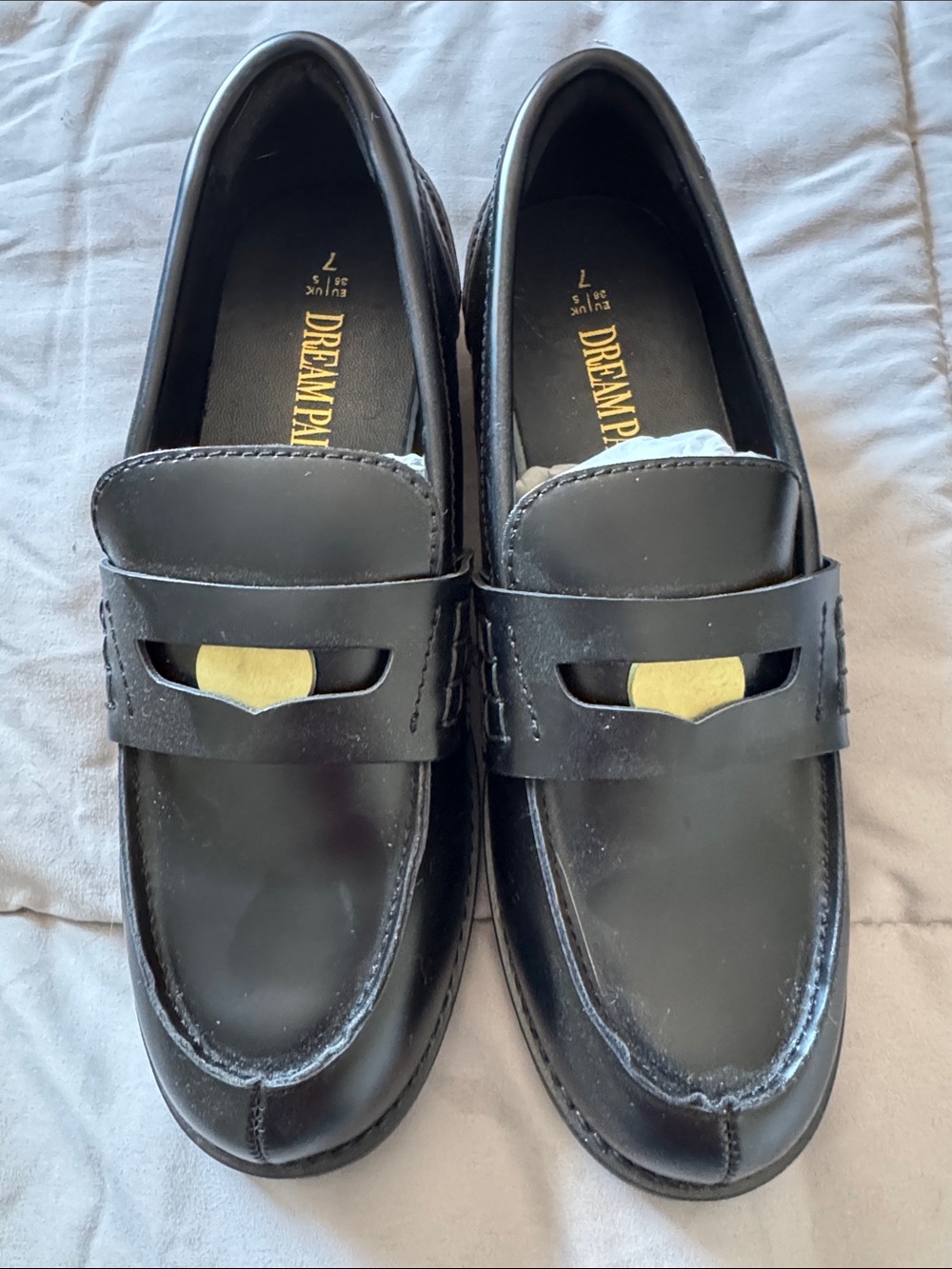Dream Pairs Black Leather Loafers with Gold Accent